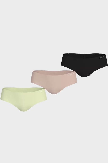 Calvin Klein Logolu Dikişsiz 3 Pack 000QD3559EWAO Bayan Külot 000QD3559E WAO Siyah-Bej-Sarı - Calvin Klein