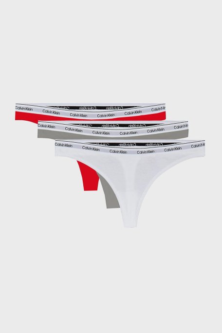 Calvin Klein Logolu Elastik Bel Bantlı Pamuklu 3 Pack 000QD5209EW9F Bayan Külot 000QD5209E W9F Kırmızı-Beyaz-Gri - Calvin Klein
