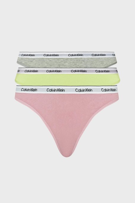 Calvin Klein Logolu Elastik Bel Bantlı Pamuklu 3 Pack 000QD5209EWAB Bayan Külot 000QD5209E WAB Yeşil-Gri-Pembe - Calvin Klein