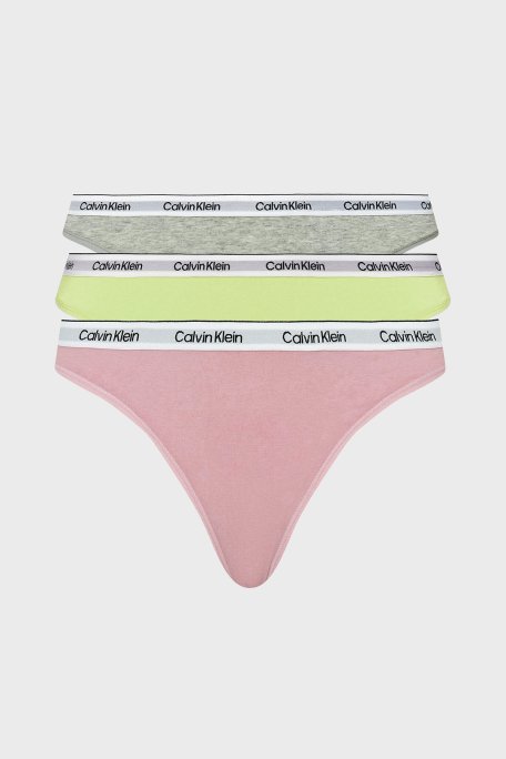 Calvin Klein Logolu Elastik Bel Bantlı Pamuklu 3 Pack 000QD5209EWAB Kadın Külot 000QD5209E WAB Yeşil-Gri-Pembe - Calvin Klein