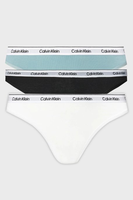 Calvin Klein Logolu Elastik Bel Bantlı Pamuklu 3 Pack 000QD5209EWAC Bayan Külot 000QD5209E WAC Siyah-Beyaz-Açık Mavi - Calvin Klein