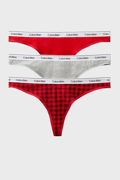 Calvin Klein Logolu Elastik Bel Bantlı Pamuklu Tanga 3 Pack 000QD5209E31W Bayan Külot 000QD5209E 31W Siyah-Kırmızı-Gri - Calvin Klein