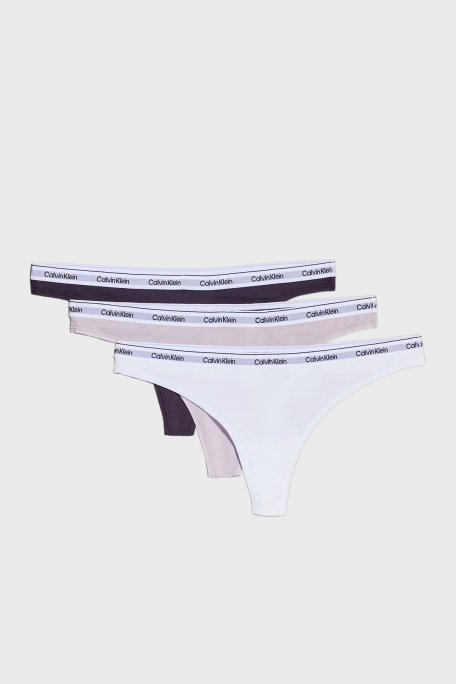 Calvin Klein Logolu Elastik Bel Bantlı Pamuklu Tanga 3 Pack 000QD5209EQA7 Kadın Külot 000QD5209E QA7 Beyaz-Mor-Lila - Calvin Klein