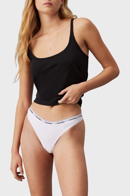 Calvin Klein Logolu Elastik Bel Bantlı Pamuklu Tanga 3 Pack 000QD5209EQA7 Kadın Külot 000QD5209E QA7 Beyaz-Mor-Lila - Calvin Klein (1)