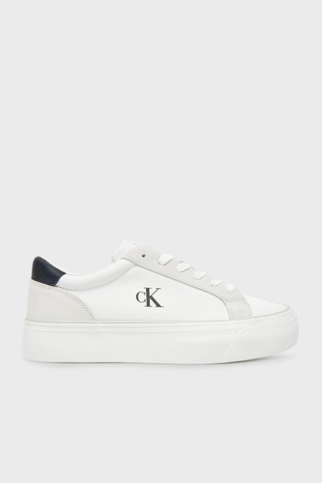 Calvin Klein Logolu Kalın Taban Sneaker YW0YW0189601W Bayan Ayakkabı YW0YW01896 01W BEYAZ-SİYAH - Calvin Klein