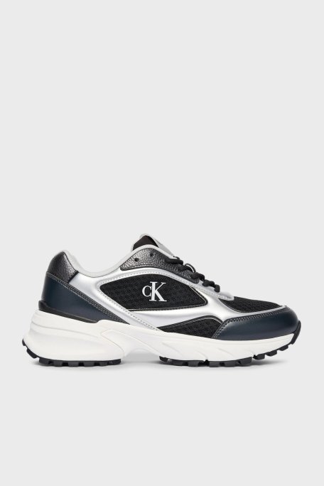 Calvin Klein Logolu Kalın Taban Sneaker YW0YW0206301L Bayan Ayakkabı YW0YW02063 01L SİYAH-GÜMÜŞ - Calvin Klein