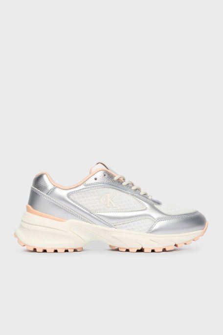 Calvin Klein Logolu Kalın Taban Sneaker YW0YW020630I7 Bayan Ayakkabı YW0YW02063 0I7 BEYAZ-GÜMÜŞ - Calvin Klein