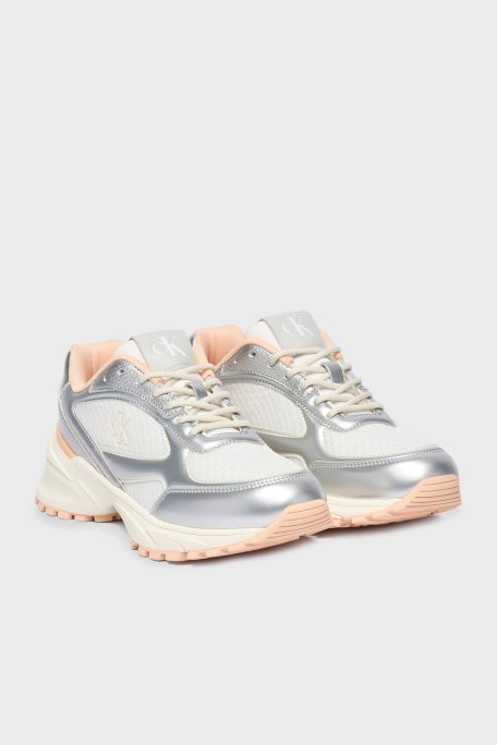 Calvin Klein Logolu Kalın Taban Sneaker YW0YW020630I7 Bayan Ayakkabı YW0YW02063 0I7 BEYAZ-GÜMÜŞ - Calvin Klein (1)