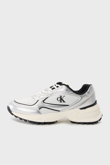 Calvin Klein Logolu Kalın Taban Sneaker YW0YW020630IX Bayan Ayakkabı YW0YW02063 0IX Beyaz-Gümüş-Siyah - Calvin Klein