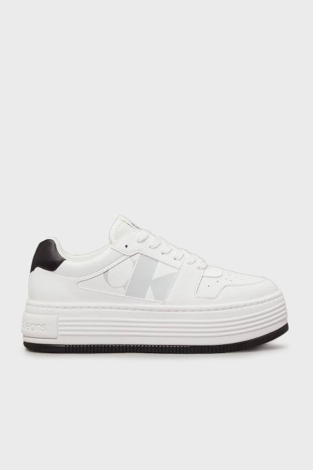 Calvin Klein Logolu Kalın Tabanlı Sneaker YW0YW0164101W Bayan Ayakkabı YW0YW01641 01W BEYAZ-SİYAH - Calvin Klein
