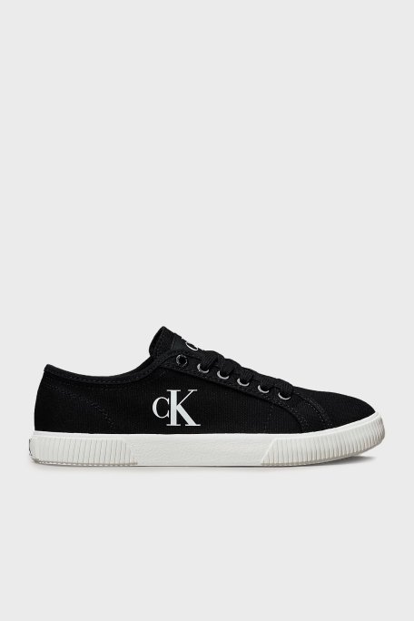 Calvin Klein Logolu Pamuk Karışımlı Sneaker YW0YW017620GM Bayan Ayakkabı YW0YW01762 0GM SİYAH-BEYAZ - Calvin Klein