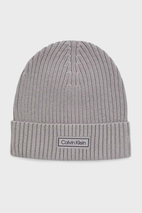 Calvin Klein Logolu Pamuk ve Kaşmir Karışımlı Örme LV04D8053GN8Q Erkek Bere LV04D8053G N8Q GRİ - Calvin Klein