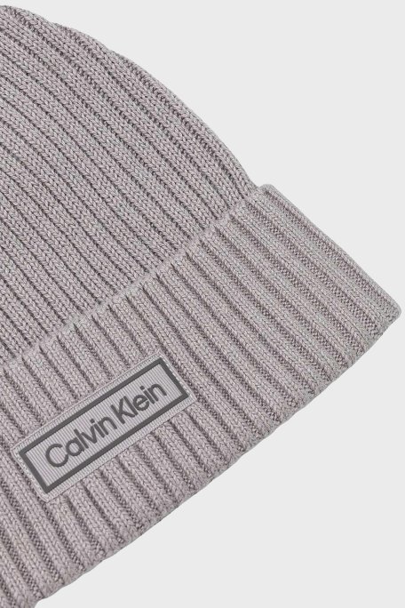 Calvin Klein Logolu Pamuk ve Kaşmir Karışımlı Örme LV04D8053GN8Q Erkek Bere LV04D8053G N8Q GRİ - Calvin Klein (1)