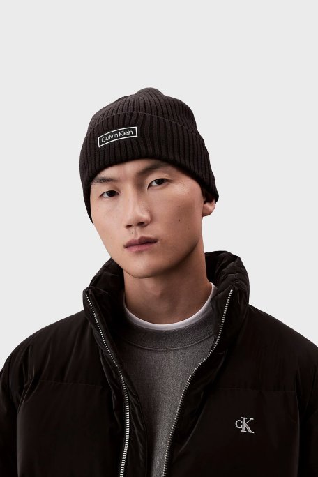 Calvin Klein Logolu Pamuk ve Kaşmir Karışımlı Örme LV04D8053GUB1 Erkek Bere LV04D8053G UB1 SİYAH - Calvin Klein (1)