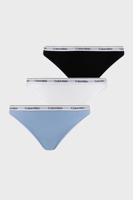 Calvin Klein Logolu Pamuklu Düşük Bel 3 Pack 000QD5207E31T Bayan Külot 000QD5207E 31T Mavi-Siyah-Beyaz - Calvin Klein
