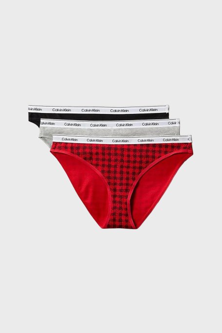 Calvin Klein Logolu Pamuklu Düşük Bel 3 Pack 000QD5207E31W Kadın Külot 000QD5207E 31W Siyah-Kırmızı-Gri - Calvin Klein
