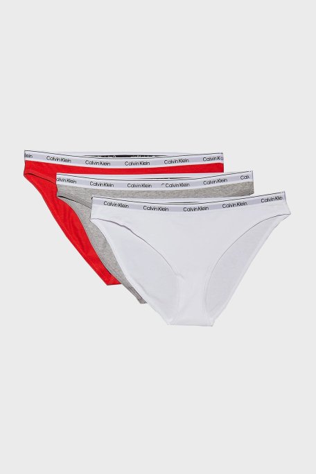 Calvin Klein Logolu Pamuklu Düşük Bel 3 Pack 000QD5207EW9F Bayan Külot 000QD5207E W9F Kırmızı-Beyaz-Gri - Calvin Klein