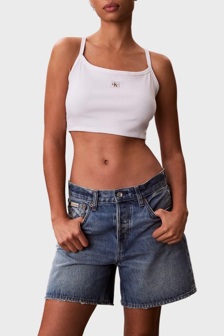 Calvin Klein Logolu Pamuklu İp Askılı LV047F221GYAF Kadın Top LV047F221G YAF BEYAZ - Calvin Klein