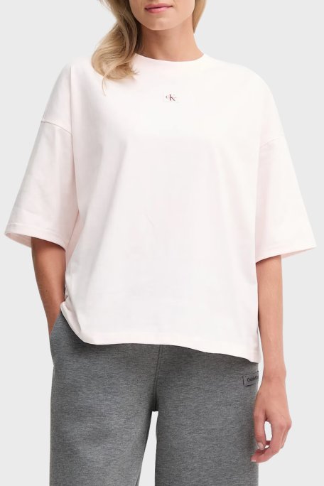 Calvin Klein Logolu Pamuklu Oversize Bisiklet Yaka LV047D204GWFI Bayan T Shirt LV047D204G WFI PUDRA - Calvin Klein