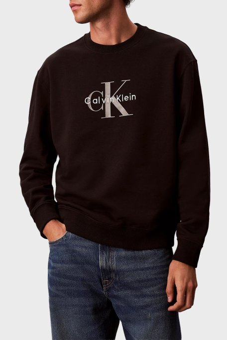 Calvin Klein Logolu Pamuklu Oversize Fit Bisiklet Yaka LV04RD242GUB1 Erkek Sweat LV04RD242G UB1 SİYAH - Calvin Klein