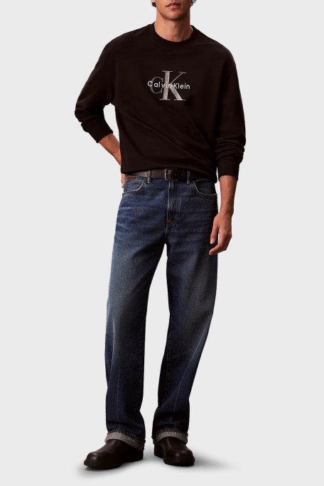 Calvin Klein Logolu Pamuklu Oversize Fit Bisiklet Yaka LV04RD242GUB1 Erkek Sweat LV04RD242G UB1 SİYAH - Calvin Klein (1)