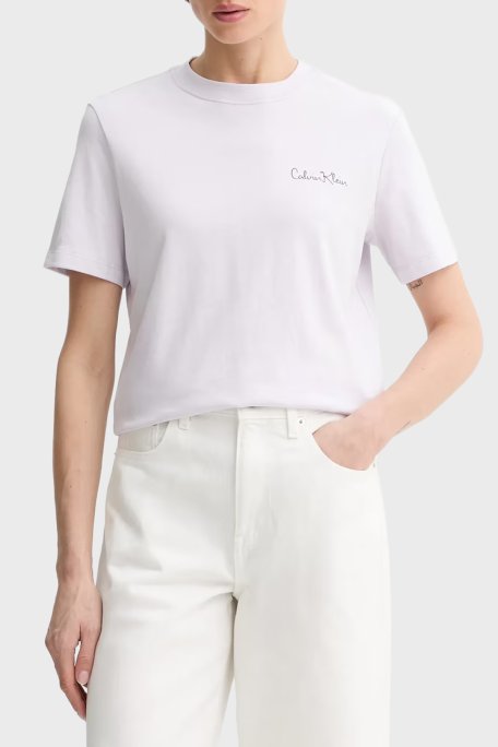 Calvin Klein Logolu Pamuklu Regular Fit Bisiklet Yaka LV047E809G2IK Bayan T Shirt LV047E809G 2IK LİLA - Calvin Klein