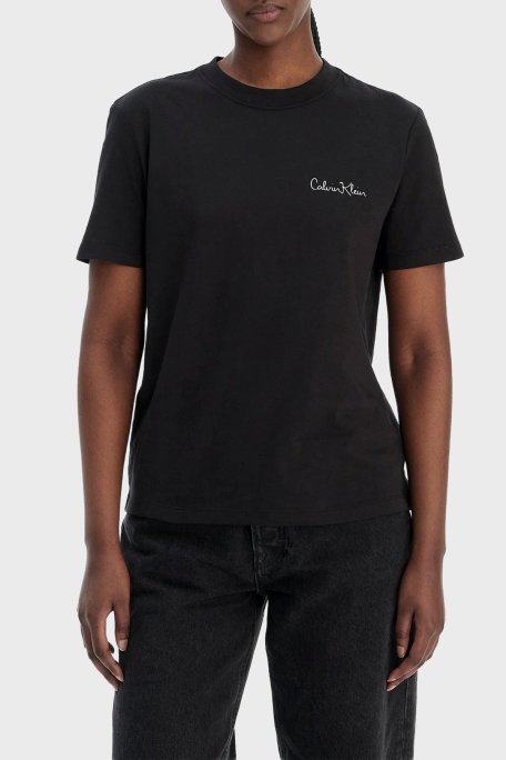Calvin Klein Logolu Pamuklu Regular Fit Bisiklet Yaka LV047E809GUB1 Bayan T Shirt LV047E809G UB1 SİYAH - Calvin Klein