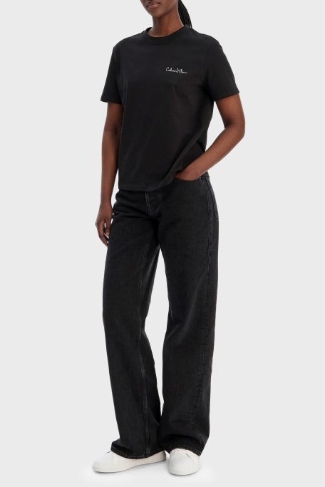 Calvin Klein Logolu Pamuklu Regular Fit Bisiklet Yaka LV047E809GUB1 Bayan T Shirt LV047E809G UB1 SİYAH - Calvin Klein (1)