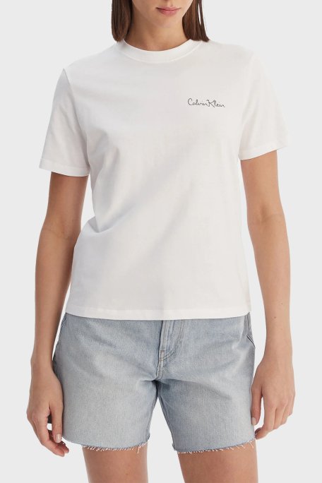 Calvin Klein Logolu Pamuklu Regular Fit Bisiklet Yaka LV047E809GYAA Kadın T Shirt LV047E809G YAA BEYAZ - Calvin Klein