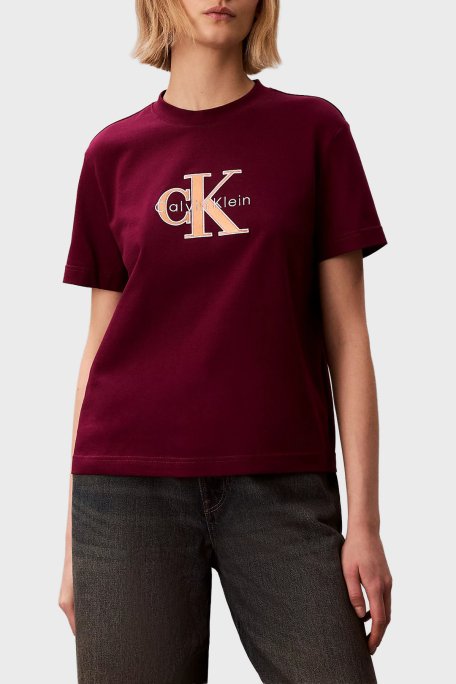 Calvin Klein Logolu Pamuklu Regular Fit Bisiklet Yaka LV047E819G2E5 Bayan T Shirt LV047E819G 2E5 MOR - Calvin Klein