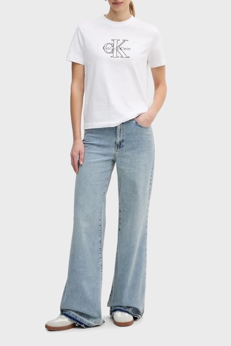 Calvin Klein Logolu Pamuklu Regular Fit Bisiklet Yaka LV047E819GYAA Bayan T Shirt LV047E819G YAA BEYAZ - Calvin Klein (1)