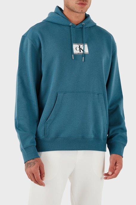 Calvin Klein Logolu Pamuklu Regular Fit Kapüşonlu LV04RC286GCCY Erkek Sweat LV04RC286G CCY MAVİ - Calvin Klein