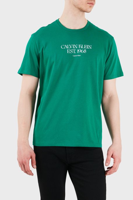 Calvin Klein Logolu Pamuklu Regular Fit Kısa Kollu LV14RF804GL4G Erkek T Shirt LV14RF804G L4G YEŞİL - Calvin Klein
