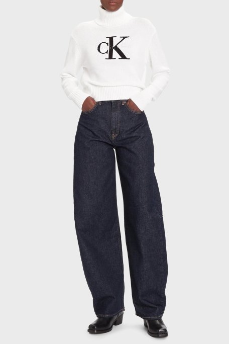 Calvin Klein Logolu Pamuklu Relaxed Fit Balıkçı Yaka LV047D354GYAA Bayan Kazak LV047D354G YAA BEYAZ - Calvin Klein (1)