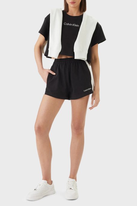 Calvin Klein Logolu Pamuklu Relaxed Fit Bisiklet Yaka LV00Q61201UB1 Bayan Crop LV00Q61201 UB1 SİYAH - Calvin Klein (1)