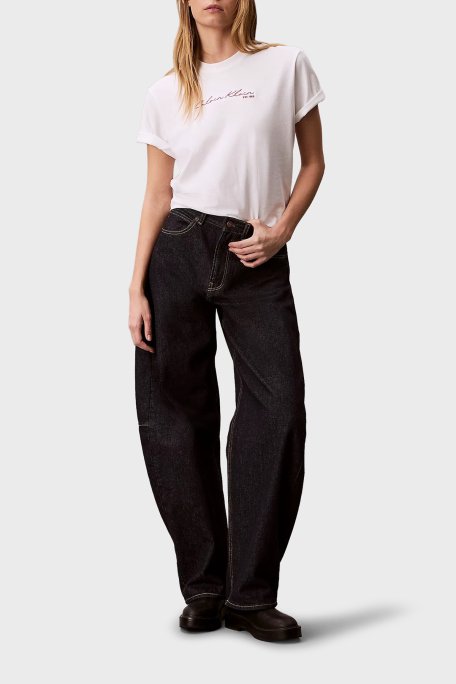Calvin Klein Logolu Pamuklu Relaxed Fit Bisiklet Yaka LV047F820GYAF Kadın T Shirt LV047F820G YAF BEYAZ - Calvin Klein (1)