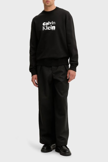 Calvin Klein Logolu Pamuklu Relaxed Fit Bisiklet Yaka LV04LD242GUB1 Erkek Sweat LV04LD242G UB1 SİYAH - Calvin Klein (1)