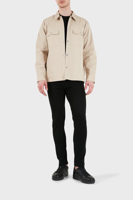 Calvin Klein Logolu Pamuklu Relaxed Fit Göğüs Cepli LV04RE103GPF0 Erkek Gömlek LV04RE103G PF0 BEJ - Calvin Klein (1)
