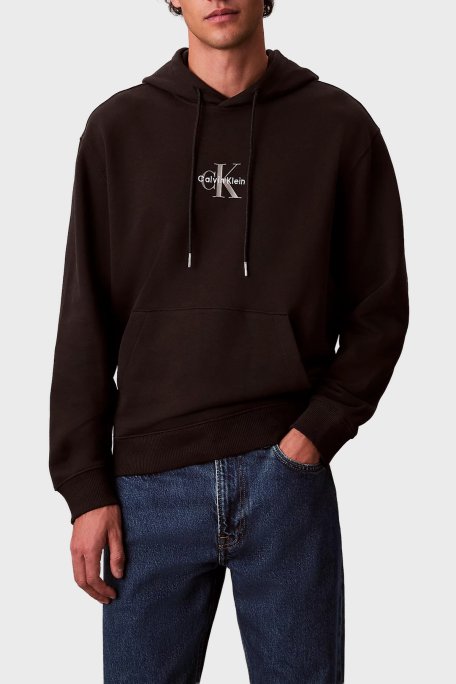 Calvin Klein Logolu Pamuklu Relaxed Fit Kapüşonlu LV04RD243GUB1 Erkek Sweat LV04RD243G UB1 SİYAH - Calvin Klein