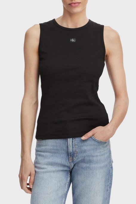 Calvin Klein Logolu Pamuklu Sırt Dekolteli LV047F246GUB1 Kadın Top LV047F246G UB1 SİYAH - Calvin Klein