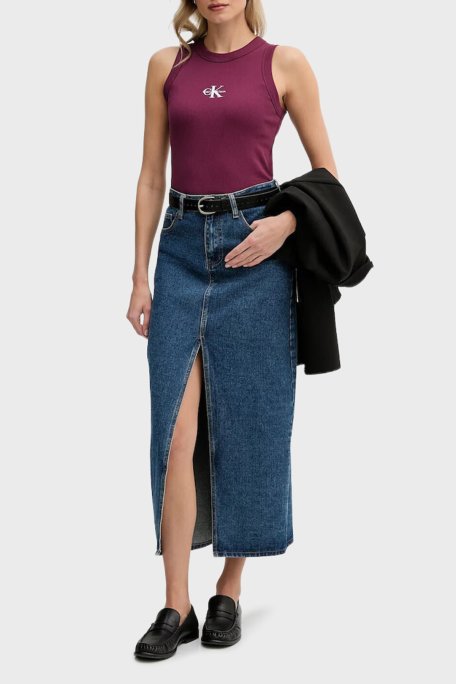 Calvin Klein Logolu Pamuklu Slim Fit Bisiklet Yaka LV047E200G2EV Bayan Top LV047E200G 2EV MOR - Calvin Klein (1)