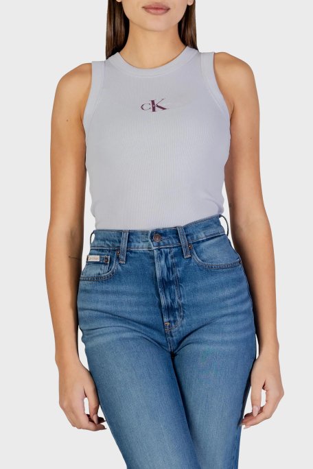 Calvin Klein Logolu Pamuklu Slim Fit Bisiklet Yaka LV047E200G2IK Bayan Top LV047E200G 2IK LİLA - Calvin Klein