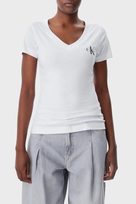 Calvin Klein Logolu Pamuklu V Yaka Regular Fit 2 Pack J20J223447YAA Bayan T Shirt J20J223447 YAA BEYAZ - Calvin Klein