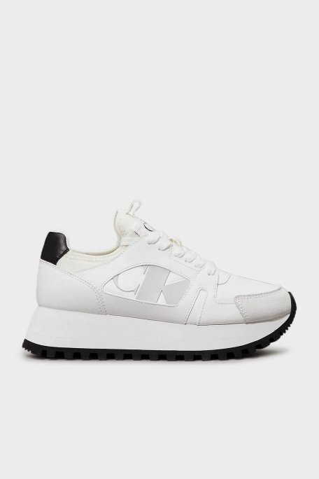 Calvin Klein Logolu Platform Taban Sneaker YW0YW0164201W Bayan Ayakkabı YW0YW01642 01W BEYAZ-SİYAH - Calvin Klein
