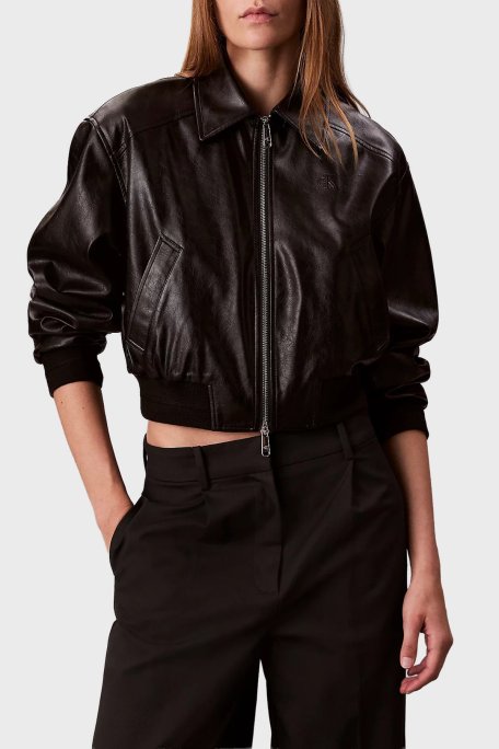 Calvin Klein Logolu Regular Fit Fermuarlı Kısa LV047C518GUB1 Bayan Ceket LV047C518G UB1 SİYAH - Calvin Klein