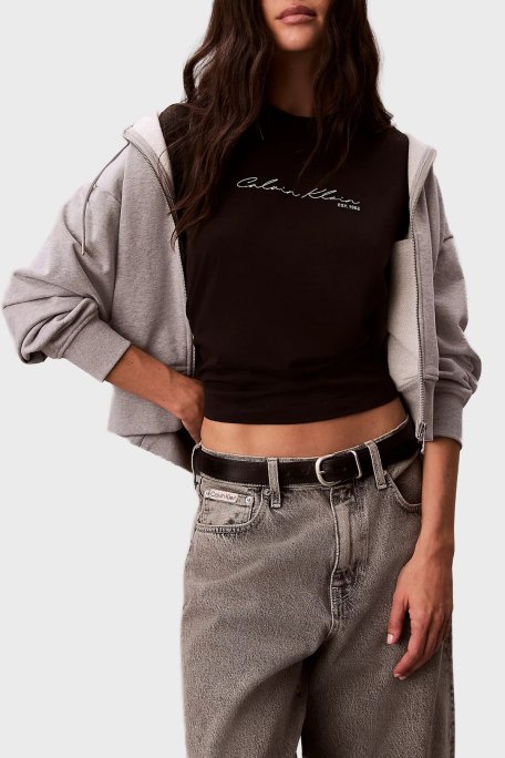 Calvin Klein Logolu Relaxed Fit Bisiklet Yaka LV047F820GUB1 Kadın T Shirt LV047F820G UB1 SİYAH - Calvin Klein