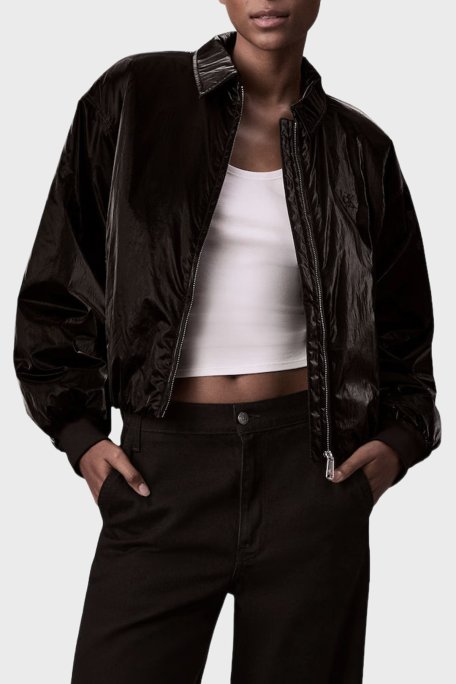 Calvin Klein Logolu Relaxed Fit Klasik Yaka Bomber LV047E508GUB1 Bayan Ceket LV047E508G UB1 SİYAH - Calvin Klein