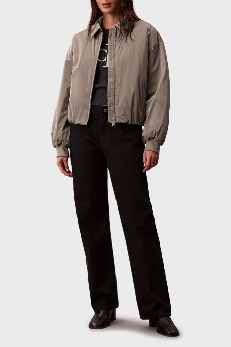 Calvin Klein Logolu Relaxed Fit Klasik Yaka Bomber LV047E508GVFU Bayan Ceket LV047E508G VFU VİZON - Calvin Klein (1)