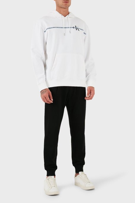 Calvin Klein Logolu Şerit Detaylı Regular Fit Kapüşonlu LV04RC289GYAF Erkek Sweat LV04RC289G YAF BEYAZ - Calvin Klein (1)
