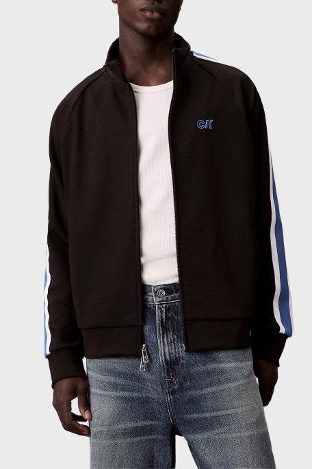 Calvin Klein Logolu Şerit Detaylı Relaxed Fit Dik Yaka LV04RC231GUB1 Erkek Sweat LV04RC231G UB1 SİYAH - Calvin Klein